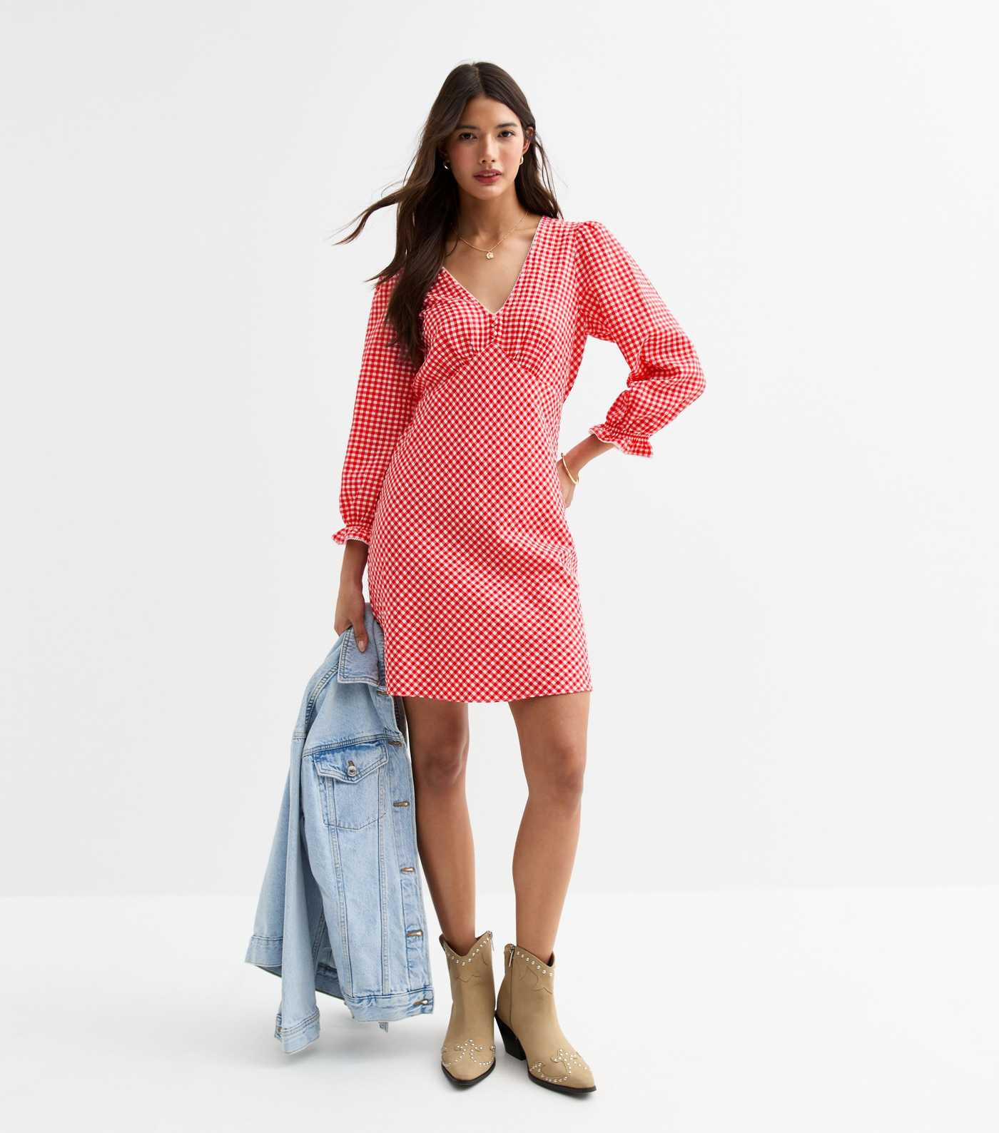 Red Gingham V-Neck Mini Dress | New Look | New Look (UK)
