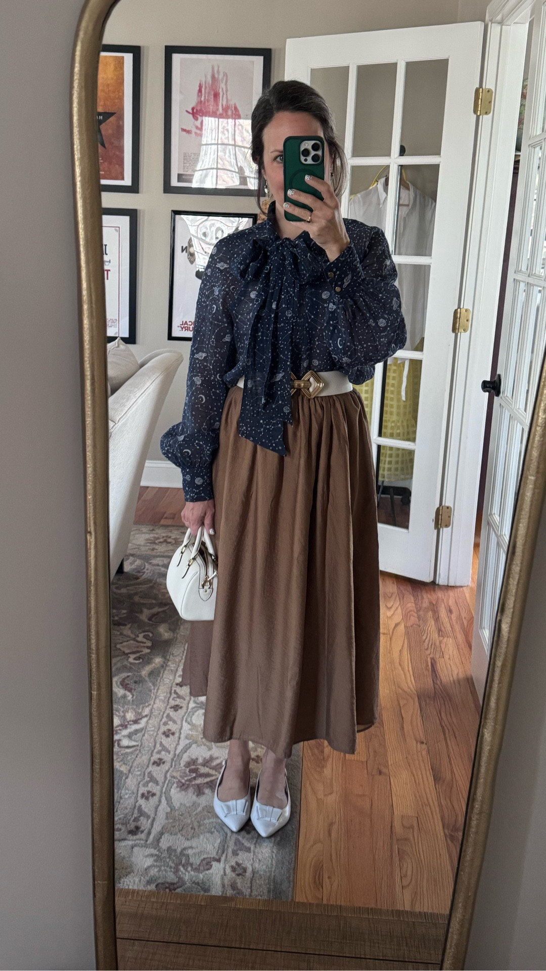 80s vibes today 🌕 
Blouse is Anthro, skirt is Mango

#LTKOver40 #LTKmomlife #LTKSeasonal