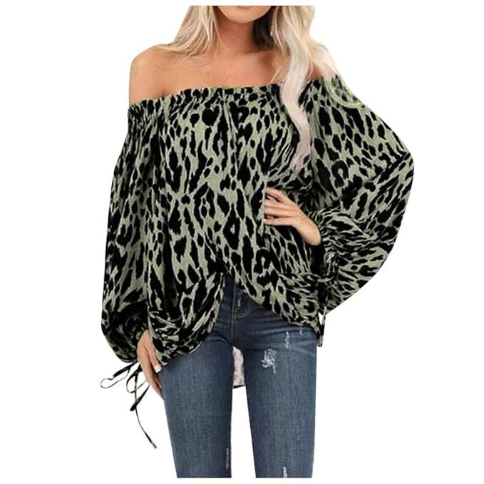 Morecome Womens Sexy Off Shoulder Blouses Leopard Print Fashion T-Shirt Loose Long Sleeve Tee Top... | Amazon (US)