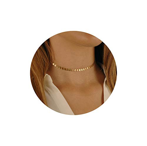 Lcherry Dainty Coin Choker Necklace 14K Gold Plated Disc Choker Necklace for Women | Amazon (US)