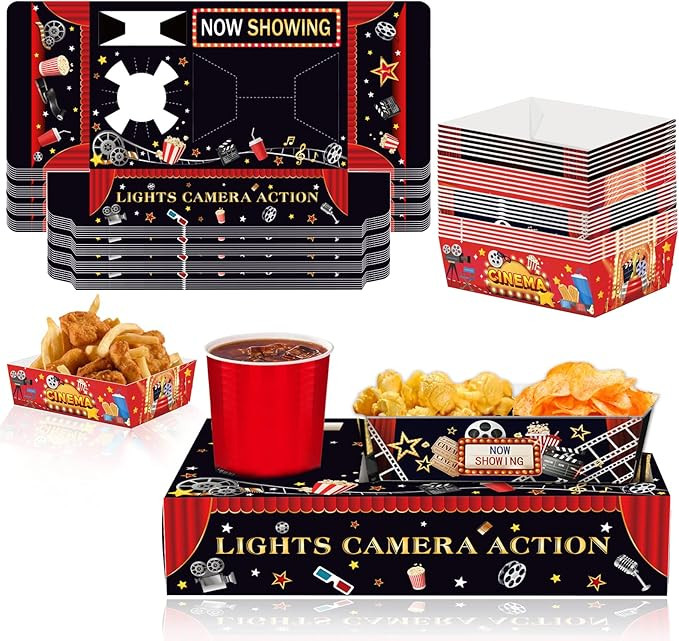 48PCS Movie Night Party Supplies, 24 Snack Tray Boxes & 24 Small Food Trays Disposable Movie Nigh... | Amazon (US)