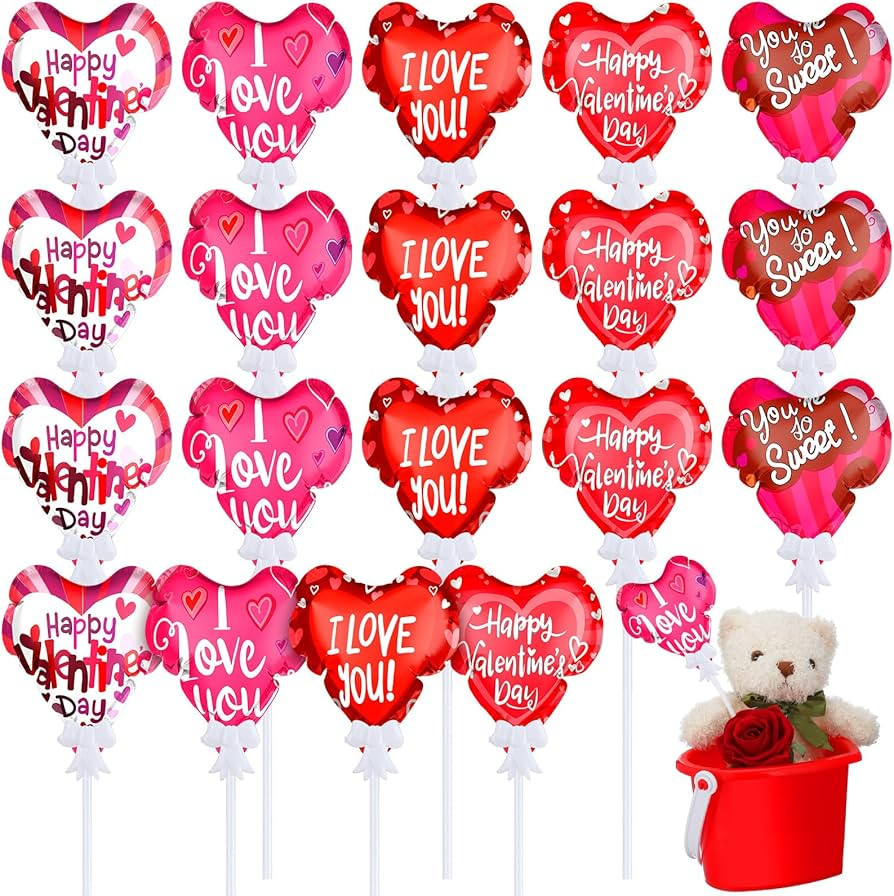 24 Pcs Valentine's Day Balloons Self Inflatable Heart Balloons with Bow Rod 4 Inch Valentine Deco... | Amazon (US)
