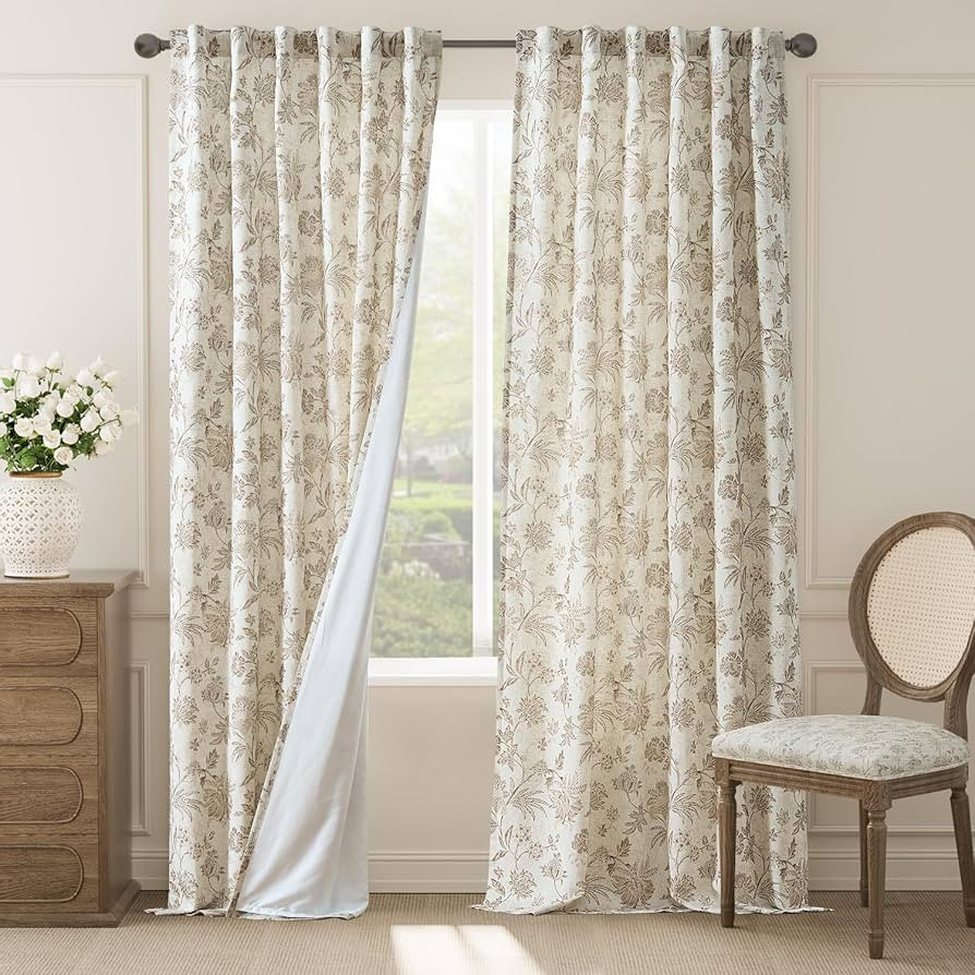 jinchan Lined Linen Floral Curtains for Living Room, 96 Inch Length Printed Flower Farmhouse Patt... | Amazon (US)