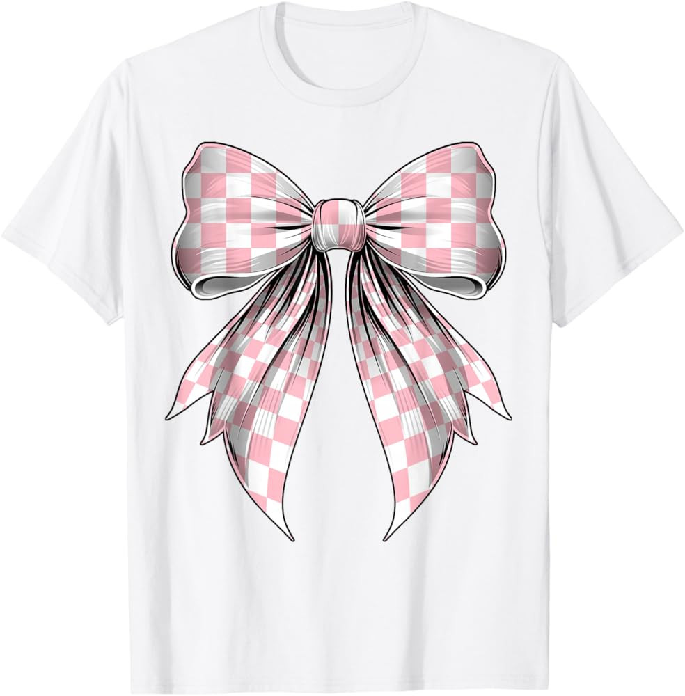 Coquette Bow Danish Pastel Pink Checked Pattern Girls Women T-Shirt | Amazon (US)