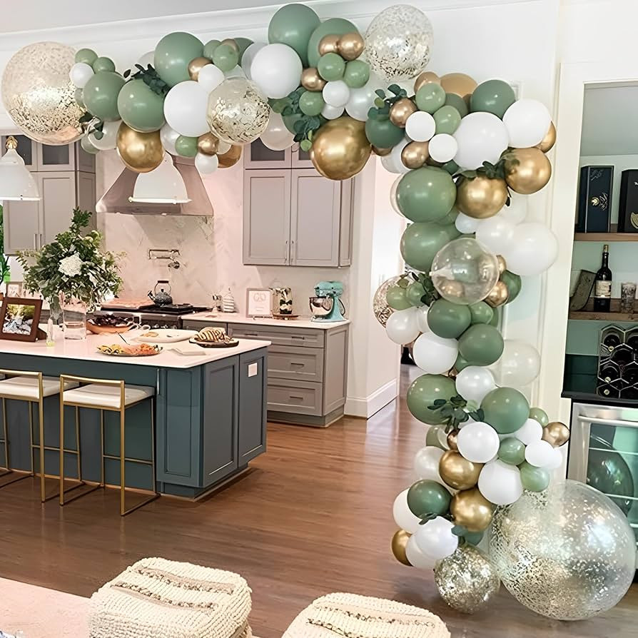 137PCS Sage Green Balloon Garland Arch Kit White Gold Confetti Balloons Retro Green Balloon and G... | Amazon (US)