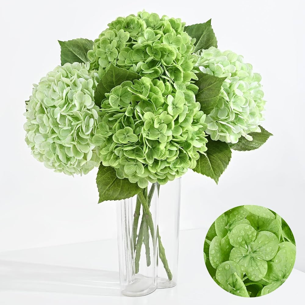 Artflower 4Pcs Real Touch Hydrangea Artificial Flowers, 22.5'' Light Green & Dark Green Full Late... | Amazon (US)