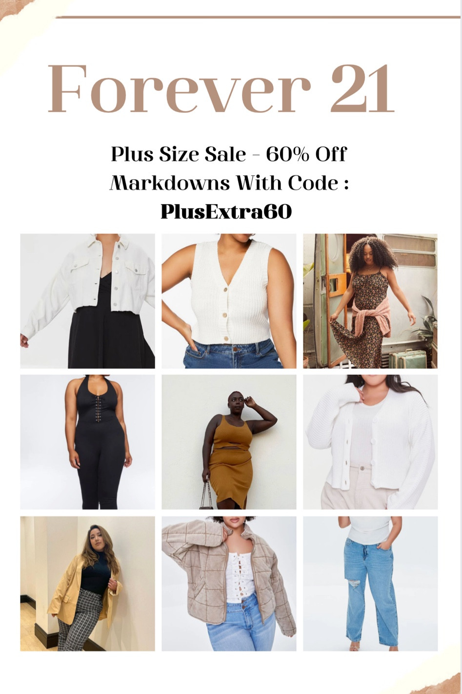 Forever 21 is having an extra 60% off plus size markdowns sale! Be sure to check it out before they sell out of these cute pieces! Sizes ranging from 0X-4X. 

#forever21 #forever21plus #sales #plus #plussize #holiday #cardigan #sweatervest #plussizedress #pufferjacket #bodysuit

#LTKsalealert #LTKcurves #LTKunder50