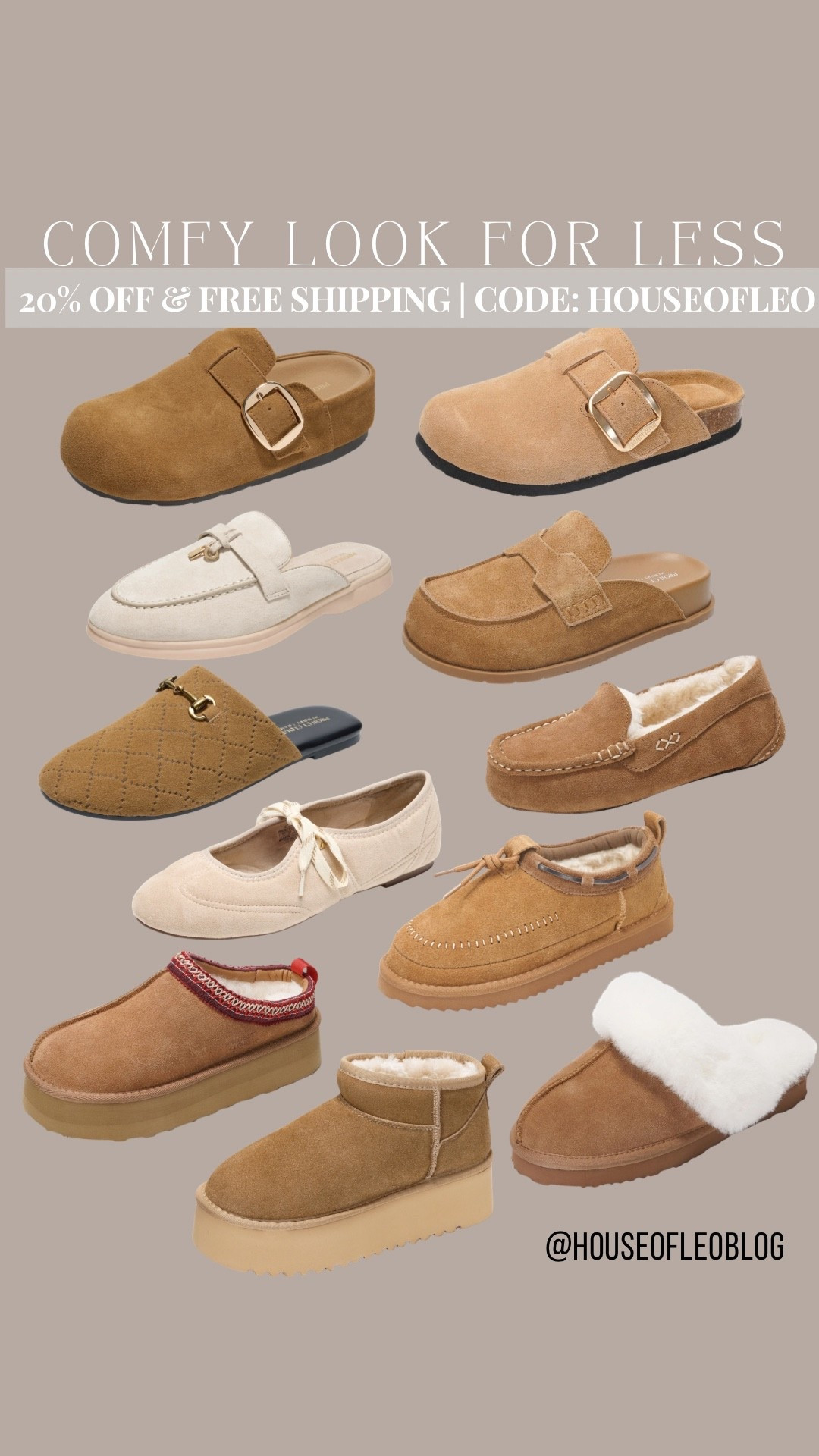 Code: HOUSEOFLEO for 20% off and free shipping. Clogs, mules, slippers, Birkenstock inspired, UGG inspired.

#LTKSaleAlert