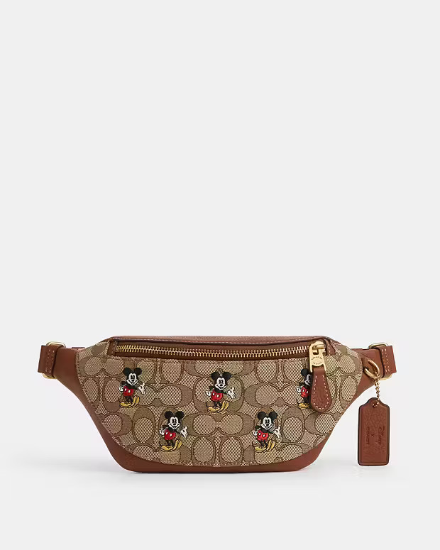 Disney X Coach Warren Mini Belt Bag In Signature Jacquard With Mickey Mouse Print | Coach Outlet US