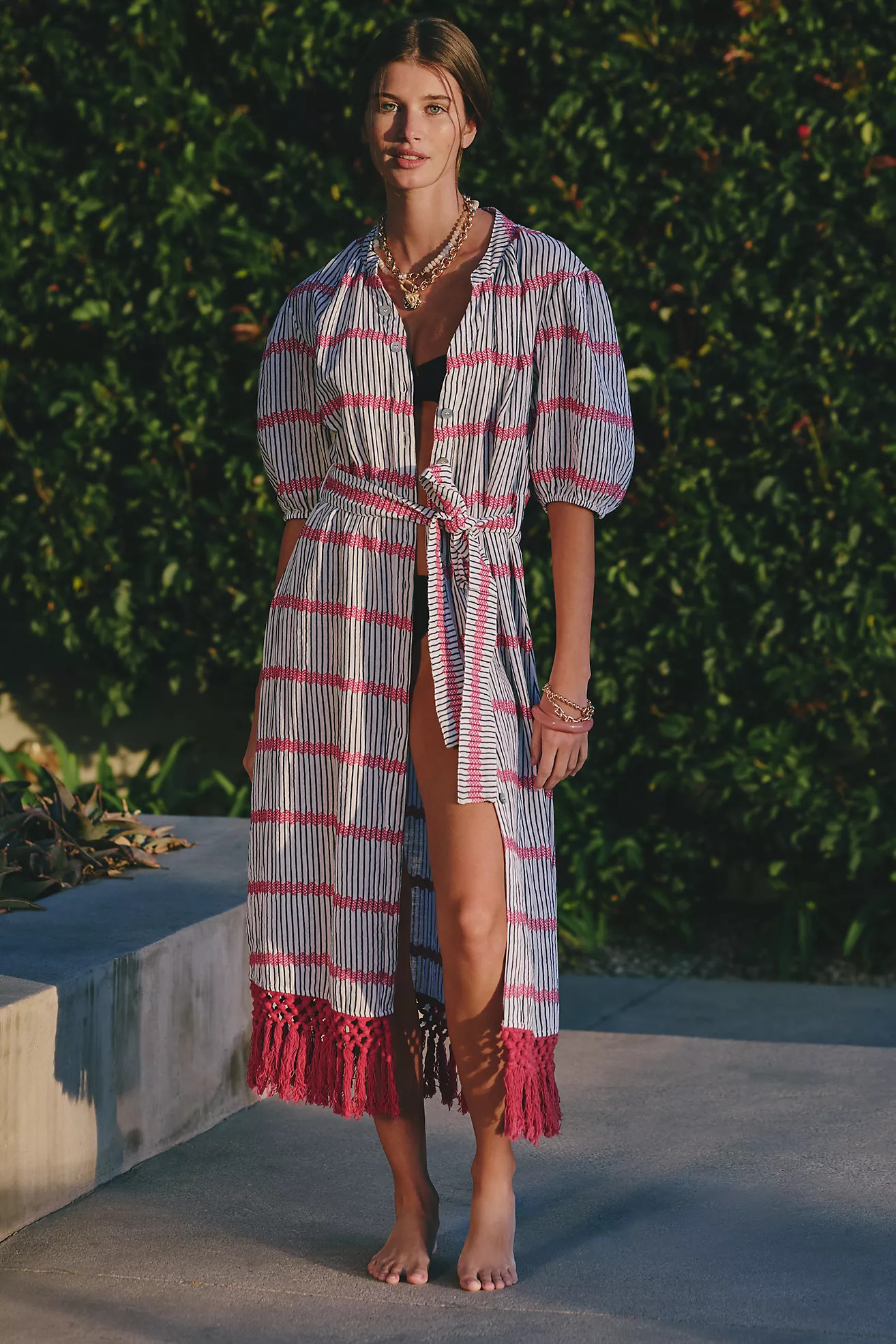 Mer St. Barth Estelle Fringe Belted Buttondown Midi Dress | Anthropologie (US)
