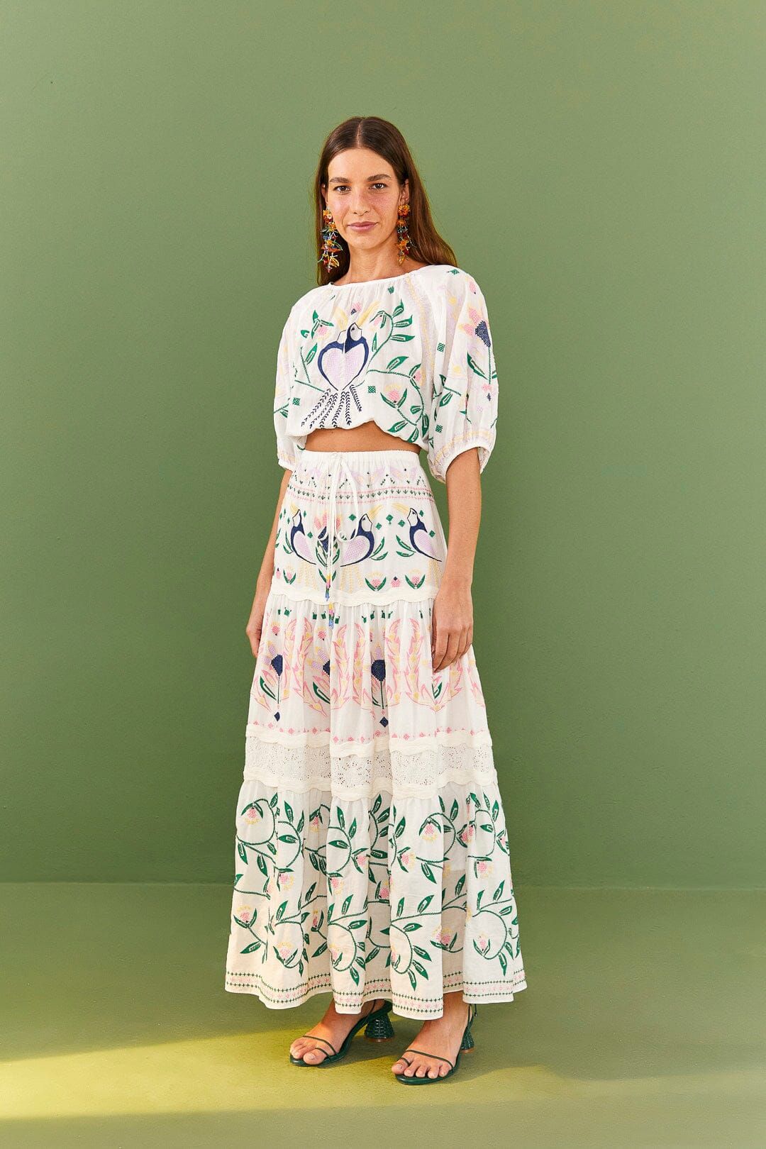 White Summer Garden Embroidered Maxi Skirt | FarmRio