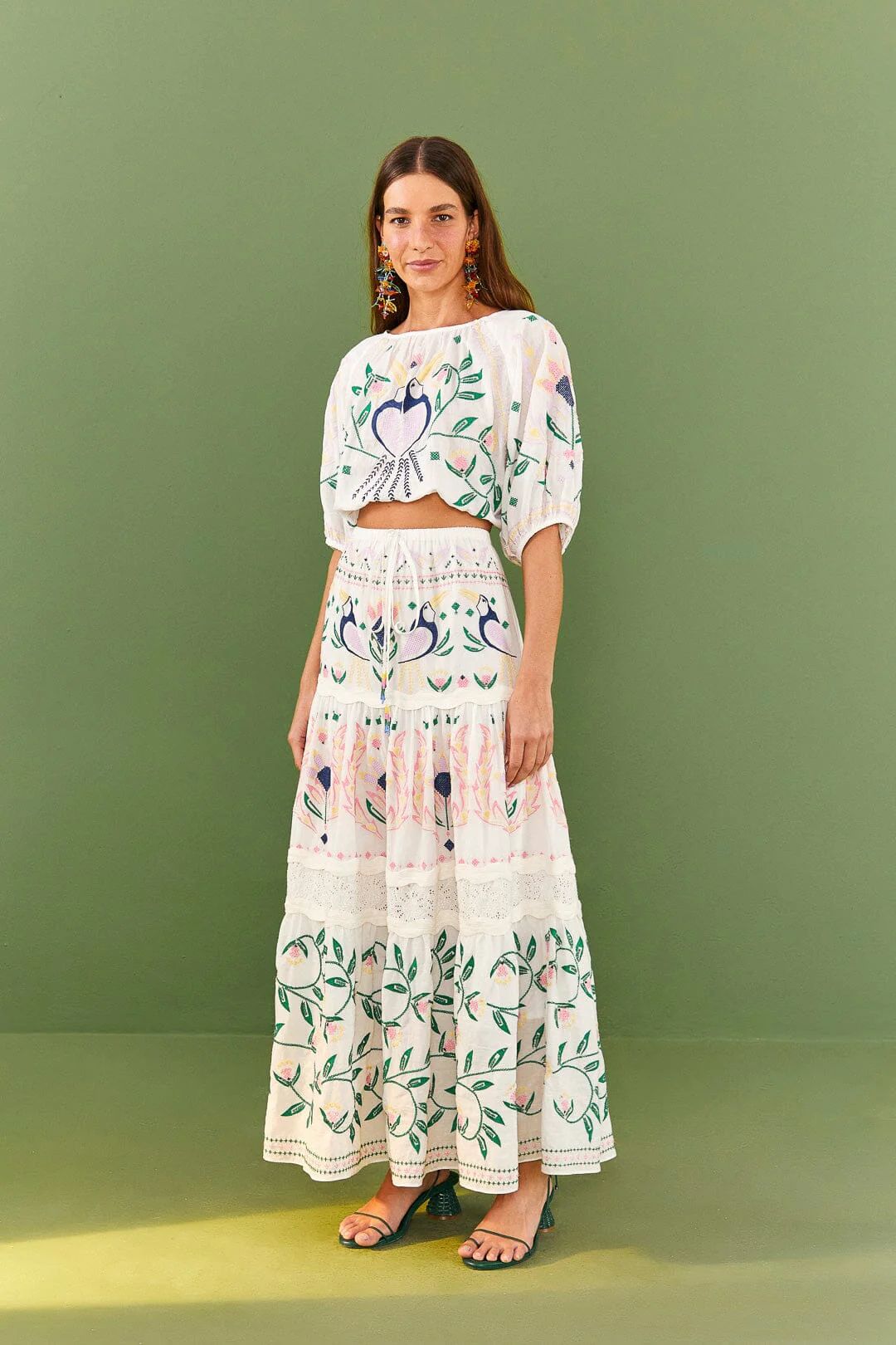 White Summer Garden Embroidered Maxi Skirt | FarmRio