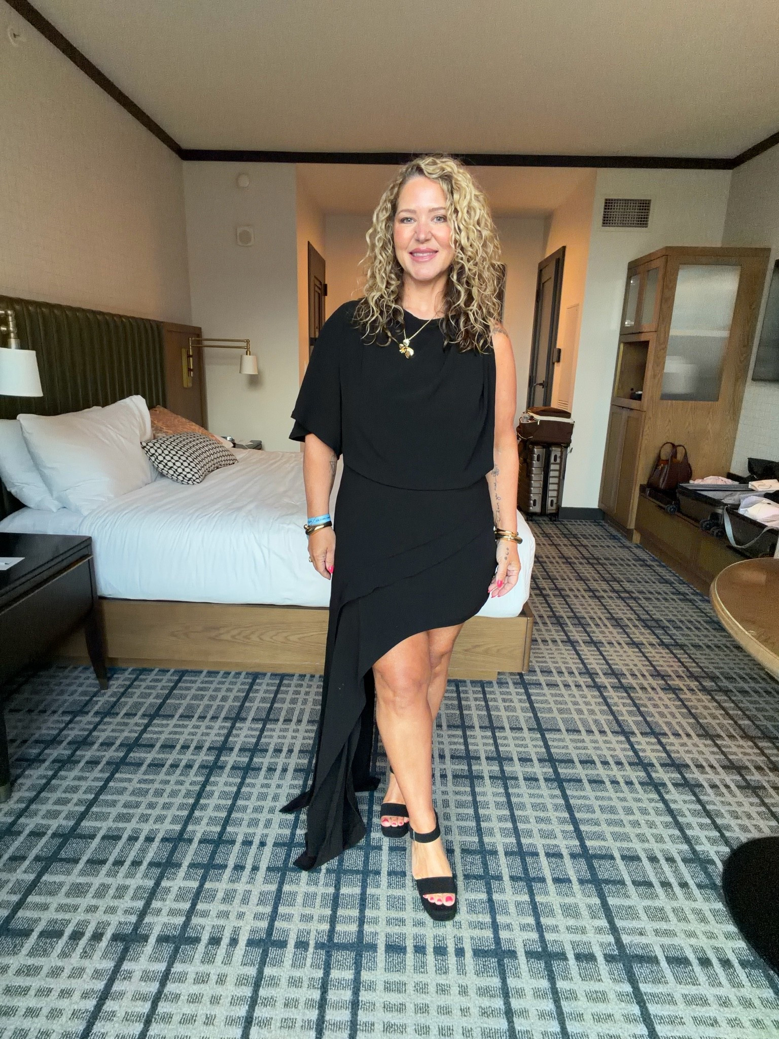 Size 12 in the dress. The one side is cut out but I just wore a black bra and put a lace bandeau over it and it was perfect. Shoes tts

#LTKPetite #LTKMidsize #LTKOver40