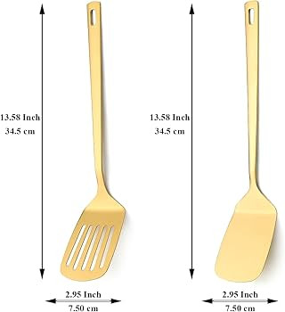 Gold Spatulas Set of 2, Kyraton Stainless Steel Spatula, Metal Spatulas, Kitchen Solid Slotted Tu... | Amazon (US)