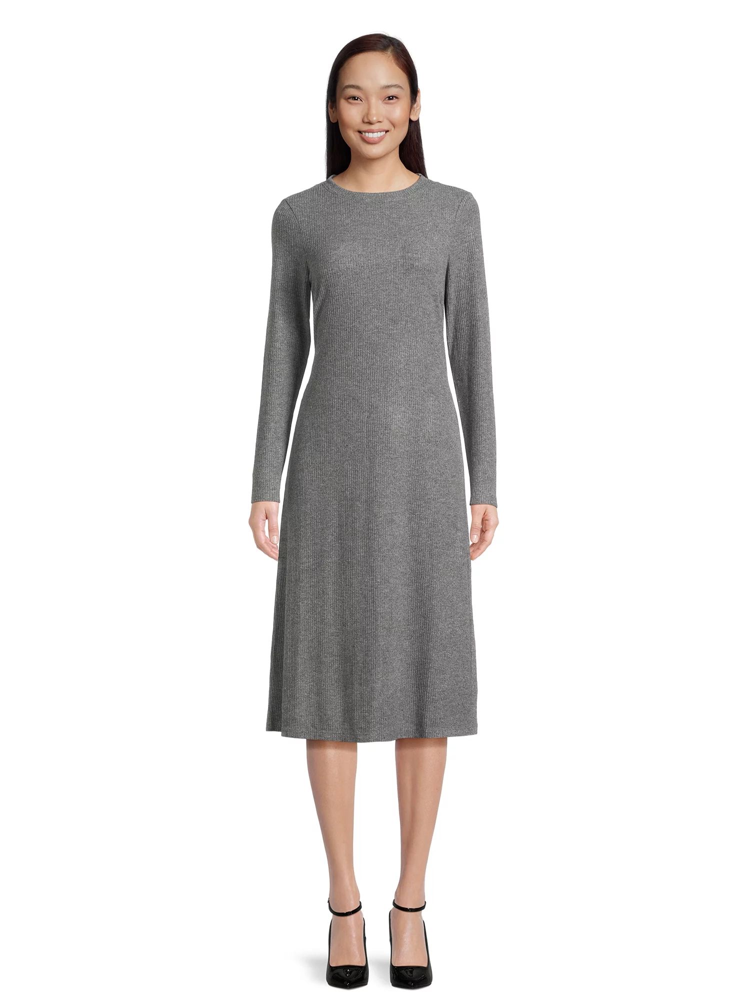 Time and Tru Women's Ribbed Fit and Flare Midi Dress, Sizes S-XXXL | Walmart (US)