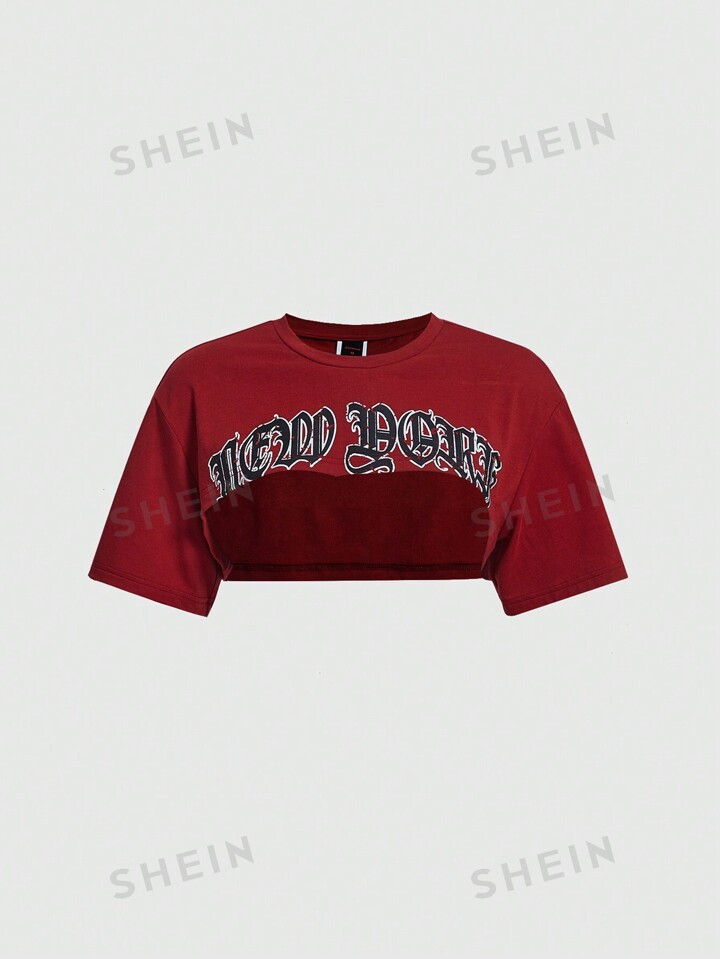 ROMWE PUNK Letter Graphic Super Crop Top Without Cami Top | SHEIN