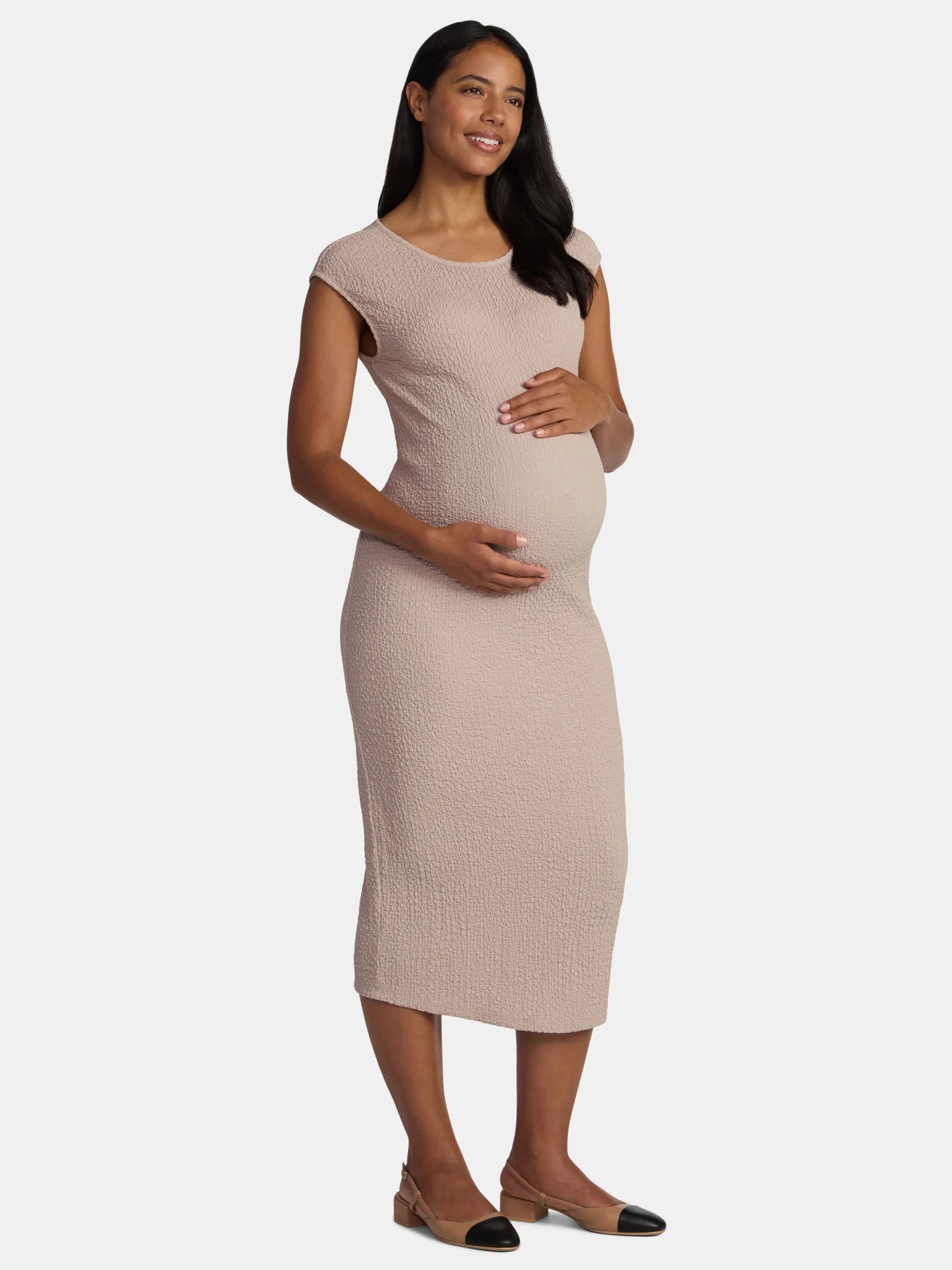 Time and Tru Maternity Women's Textured Dress with Cap Sleeves, Sizes S-XXL | Walmart (US)
