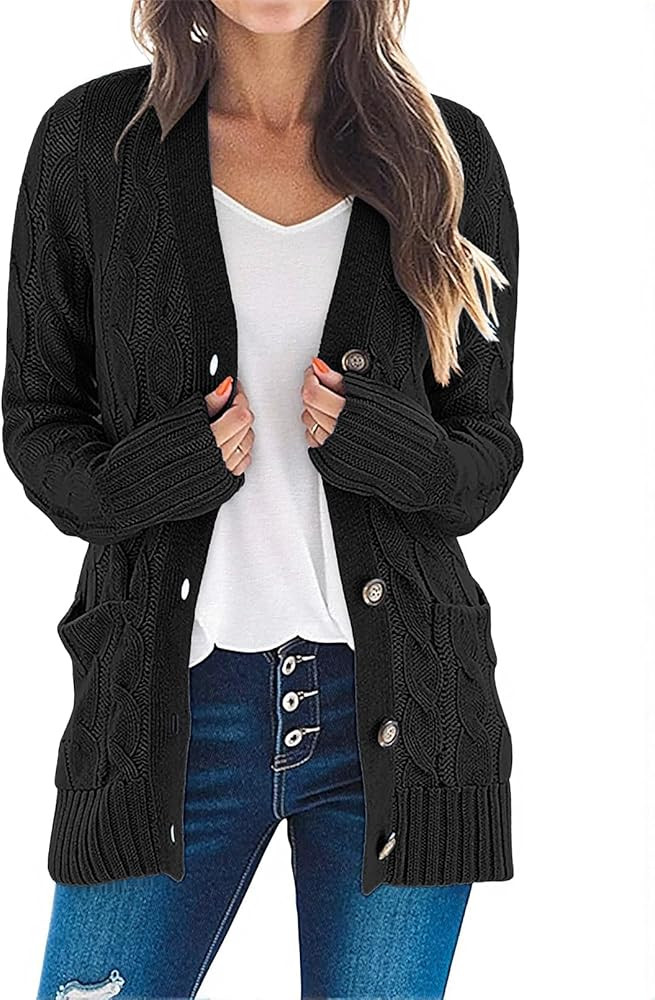 MEROKEETY Women's 2025 Fall Long Sleeve Cable Knit Sweater Open Front Cardigan Button Loose Outer... | Amazon (US)