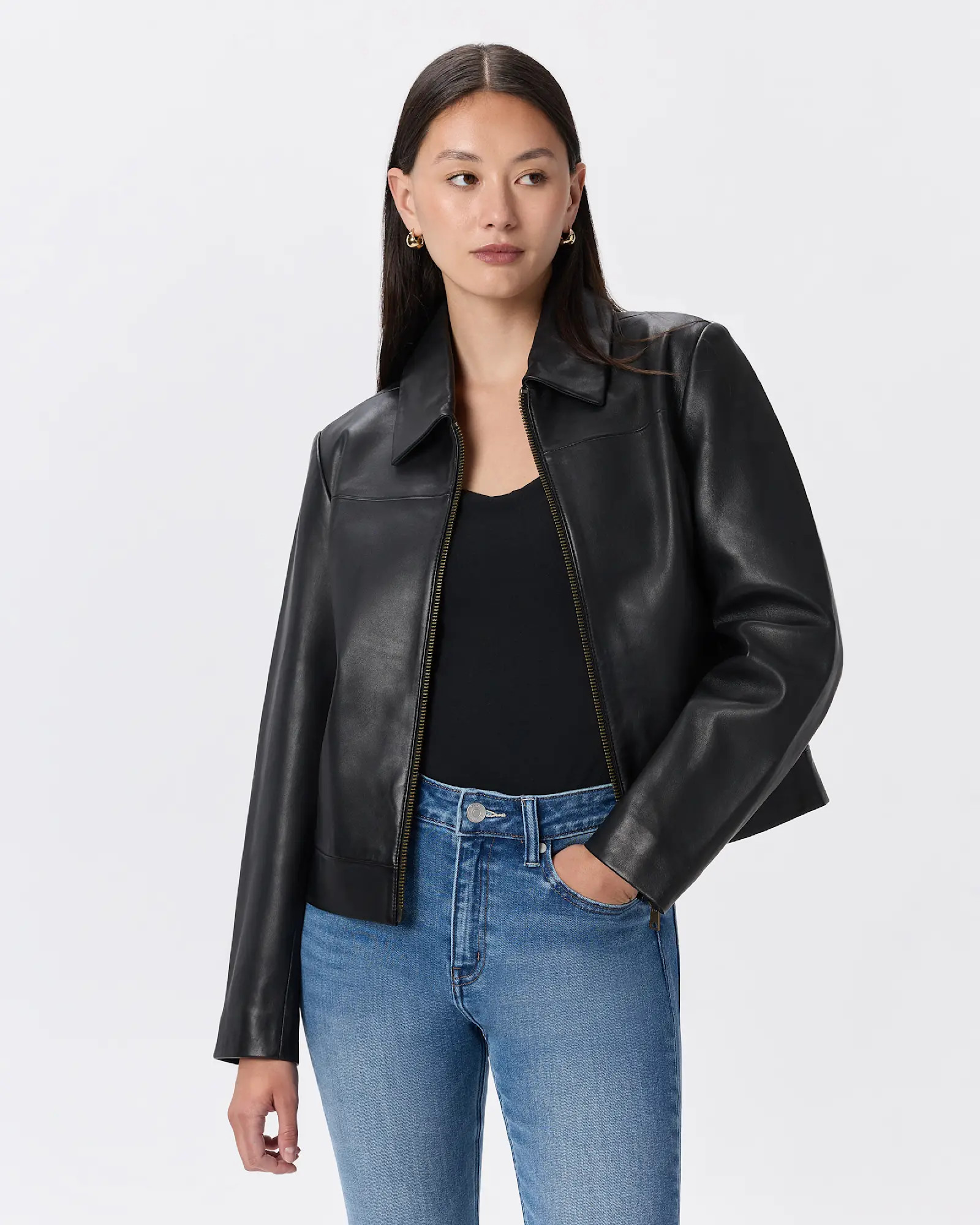 100% Leather Cropped Zip-Front Jacket | Quince