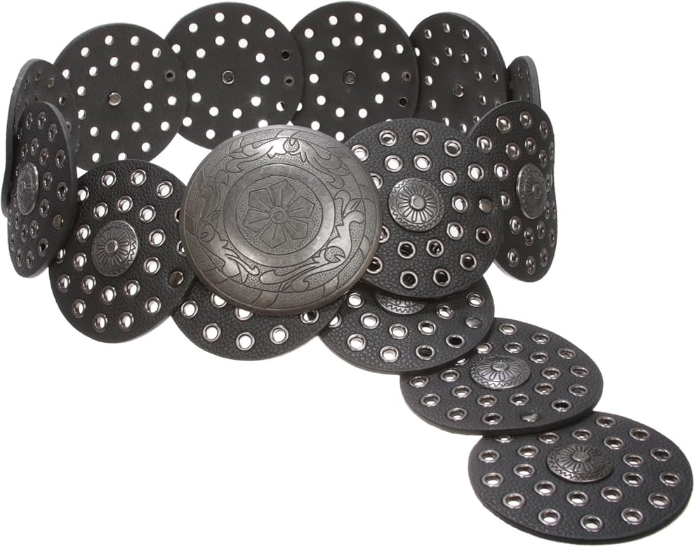 3 1/2" (90 mm) Wide Ladies Wide Boho Disc Concho Leather Belt | Amazon (US)