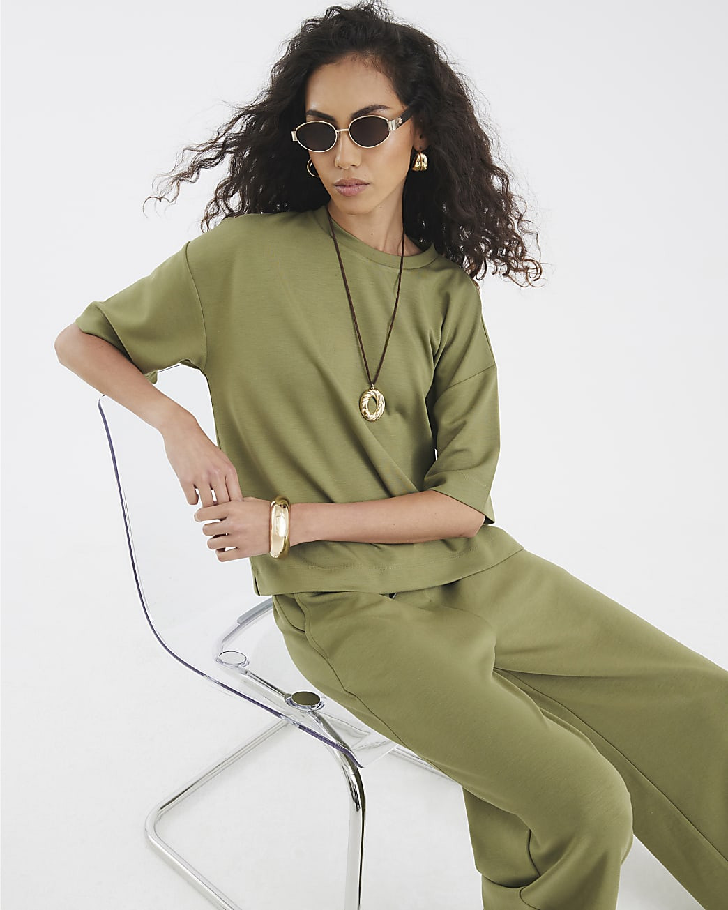 Khaki Premium Short Sleeve Boxy T-shirt | River Island UK & IE