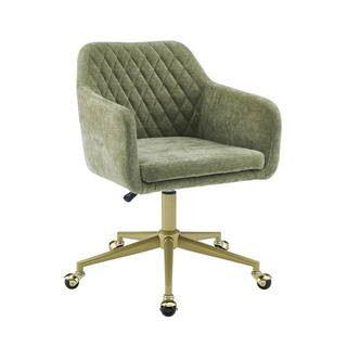 Sterling Green Velvet Quilted Office Chair with Arm Rests | The Home Depot