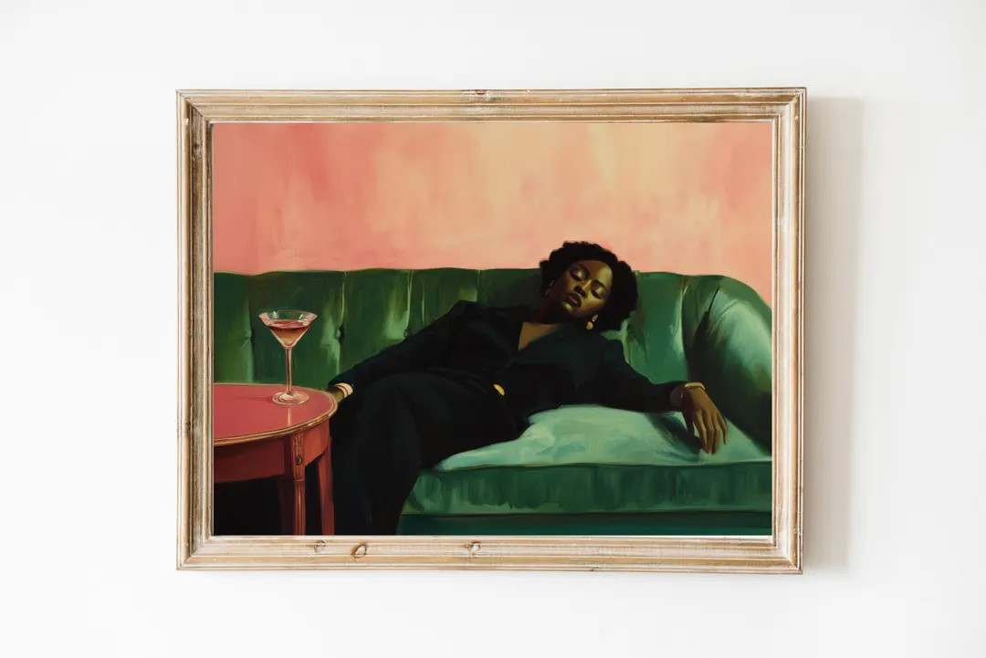 Woman on Couch With Martini | Soft Tonal Oil Painting | Cocktail Art Bar Cart Decor | Aesthetic O... | Etsy (US)