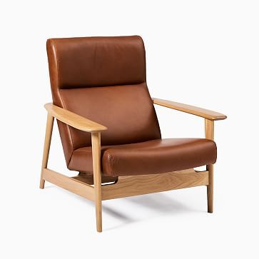 Mid-Century Show Wood High-Back Leather Chair | West Elm (US)