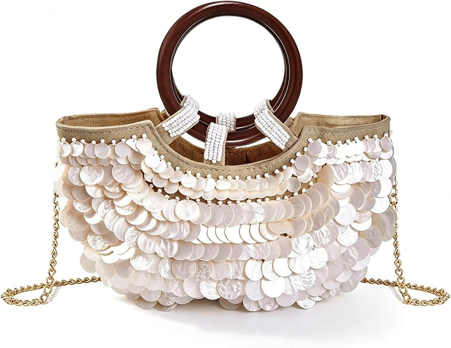 Shell Beaded Purse for Women Seashell Clutch Bag Summer Beach Vacation Evening Handbag | Amazon (US)