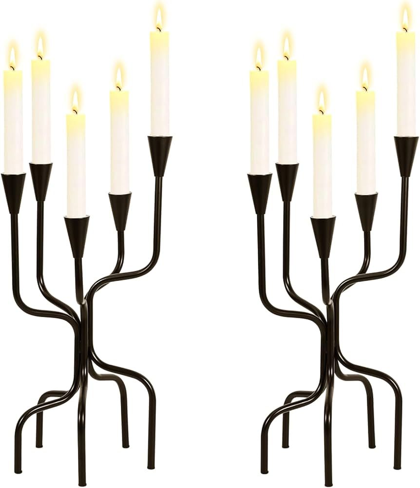 5 Arms Candelabra Candle Stand, 16 Inch Tall Black Decorative Candelabra Candle Holders for Table... | Amazon (US)