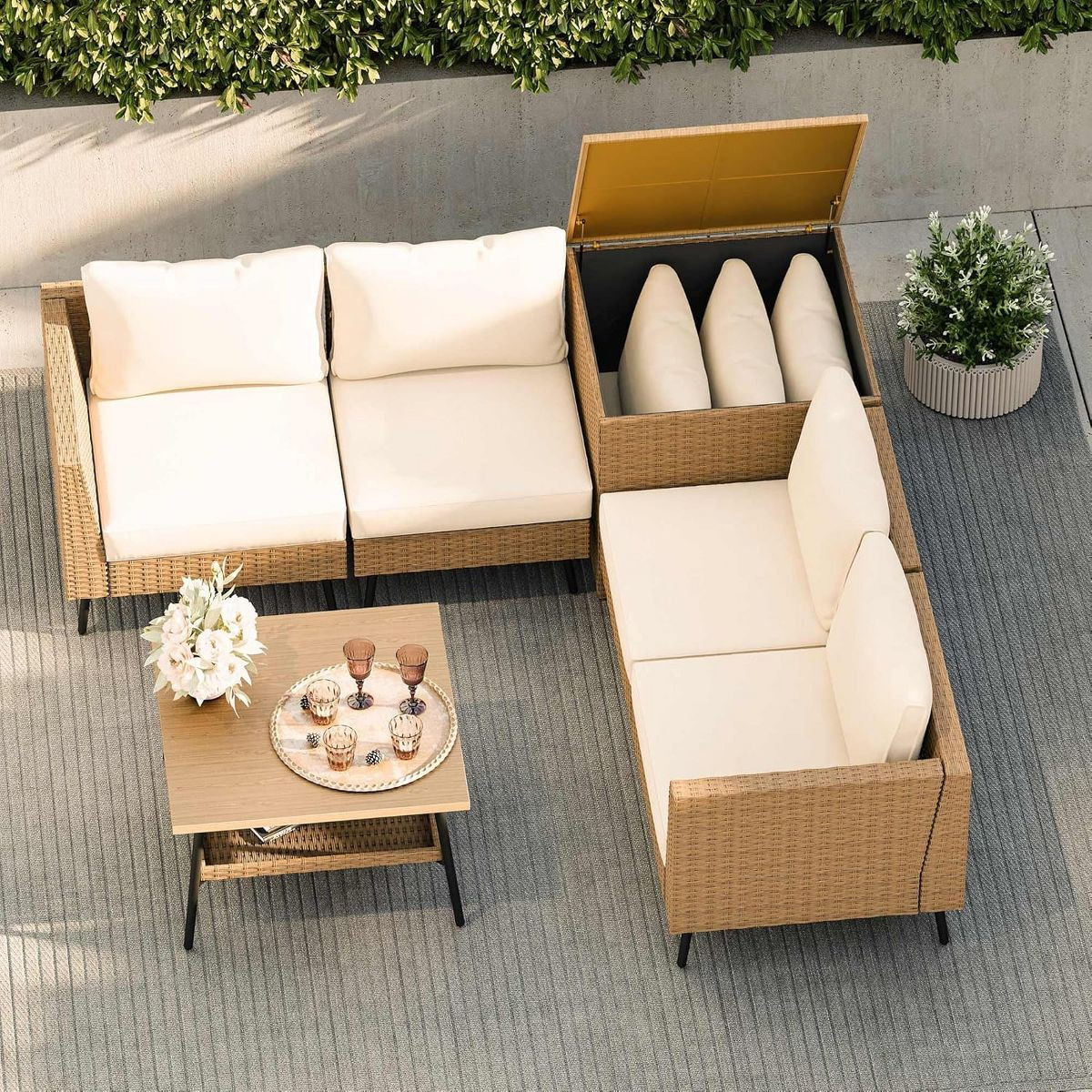 LAUSAINT HOME 6 Pieces Outdoor Patio Furniture Sets, Rattan Conversation Sectional Set with Cushi... | Target