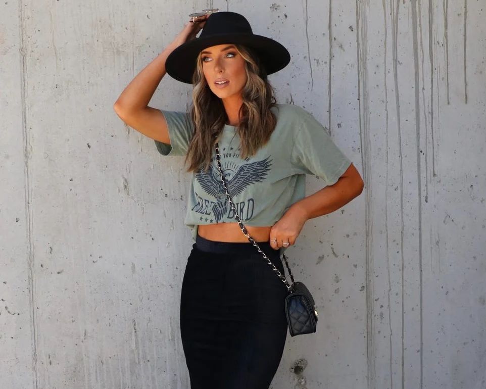 Olive Free Bird Cropped Tee | She Is Boutique