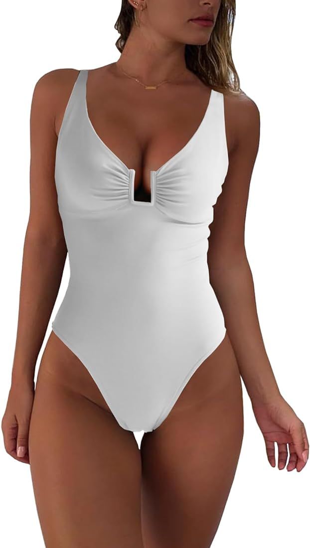 fatty tiger Womens One Piece Swimsuits Tummy Control U Wire Bathing Suit Ruched Push Up Swimwear ... | Amazon (US)
