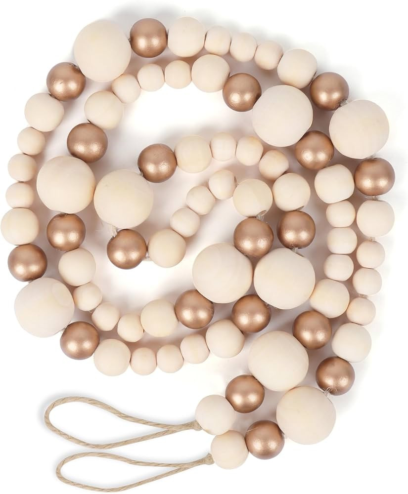 Christmas Wooden Bead Garland Xmas Wooden Tree Beads Rustic Decorative Christmas Tree Farmhouse D... | Amazon (US)