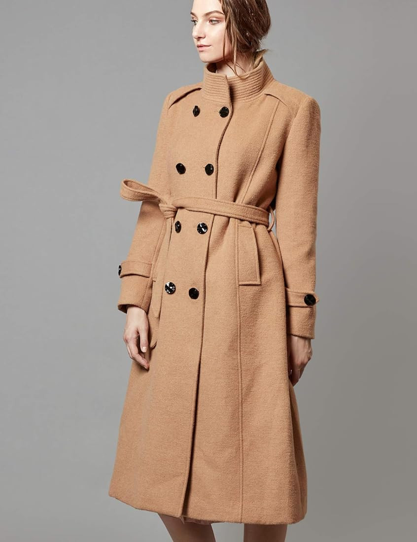 Escalier Women's Wool Trench Coat Winter Double-Breasted Jacket with Belts | Amazon (US)