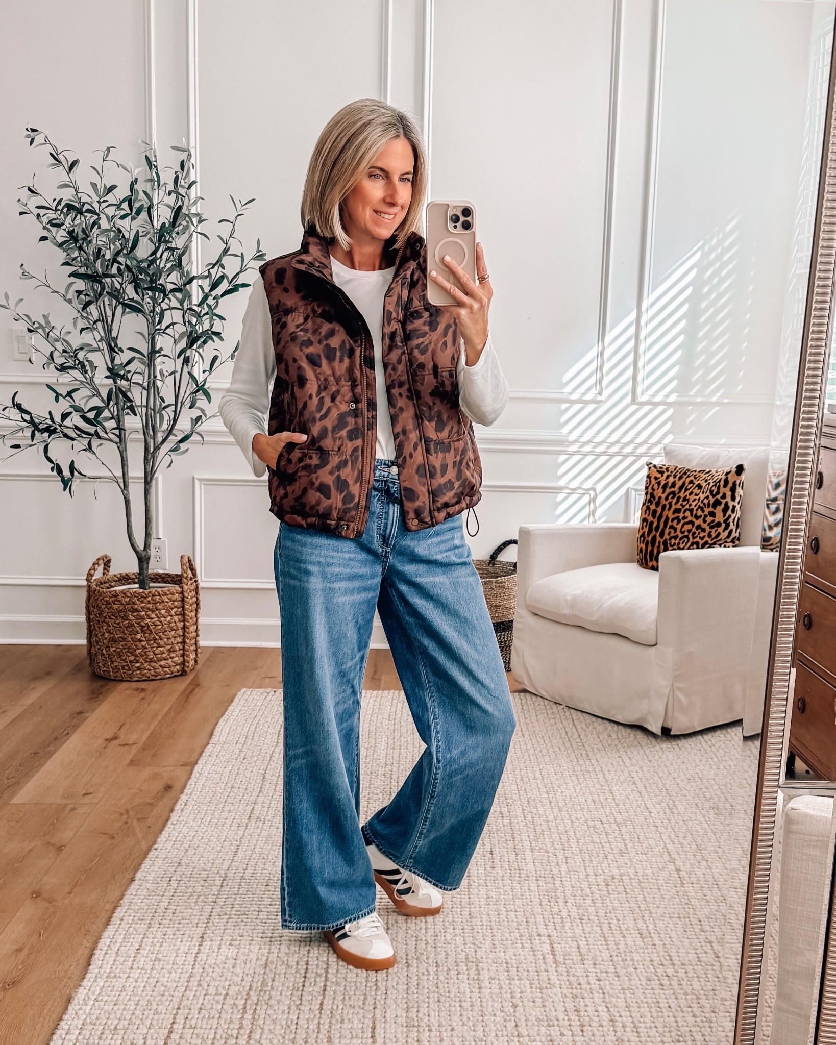 This leopard print puffer vest is 40% off at Old Navy right now! I love how it adds a fun pop to a simple jeans-and-tee outfit.
Wearing XS 

#LTKFindsUnder50 #LTKSaleAlert #LTKSeasonal