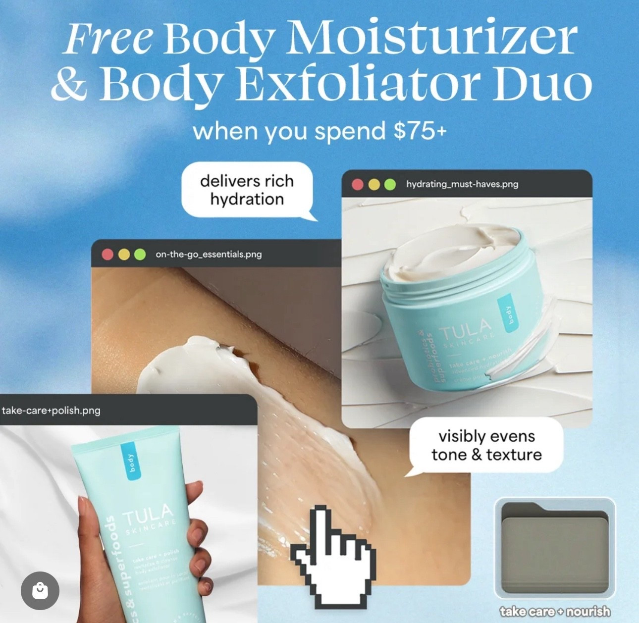 Grab Tulas Body Moisturizer and Body Exfoliator for free when you spend $75+ today!! No code needed! Spend $50 and get 1 free product, spend $75 and get both products free!

#LTKFindsUnder50 #LTKSaleAlert #LTKBeauty