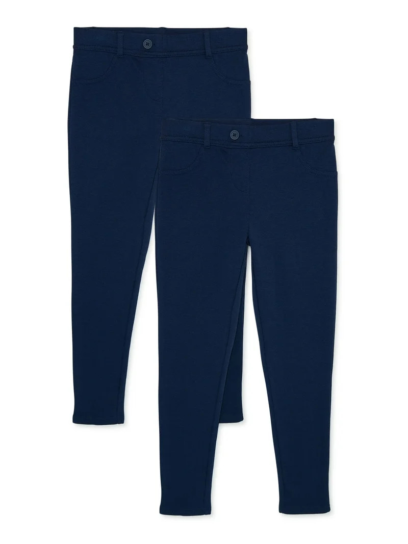Wonder Nation Girls School Uniform Stretch Ponte Knit Leggings, 2-Pack, Sizes 4-16 & 8-20 Plus - ... | Walmart (US)