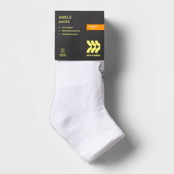 Women's Cushioned 6+1 Bonus Pack Ankle Athletic Socks - All in Motion™ White 4-10 | Target