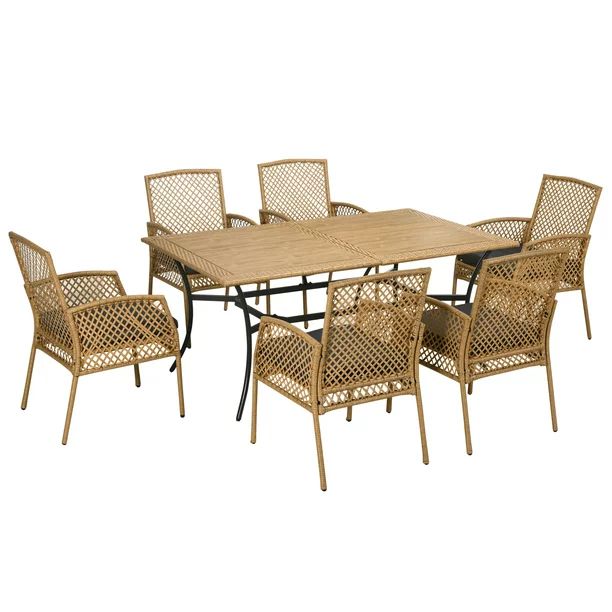 Outsunny 6 Patio Dining Set Cushioned Chairs & WPC Top Table, Gray steel | Walmart (US)