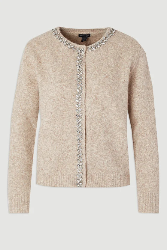 Embellished Trim Cosy Knit Cardigan | Karen Millen US
