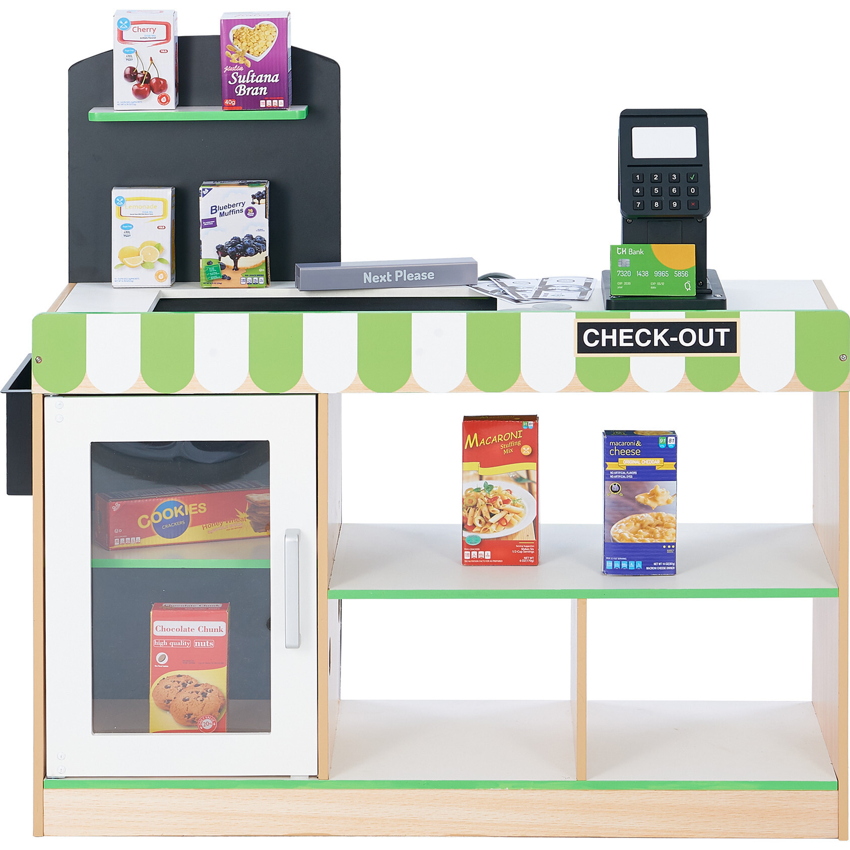 Teamson Kids Cashier Austin Wooden Play Market Stand, Green/White | Maisonette