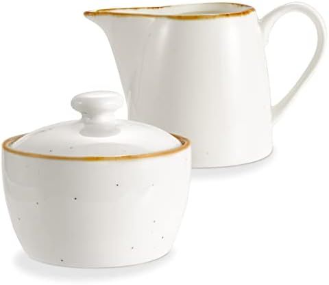 ONEMORE Sugar and Creamer Set, Ceramic Cream Pitcher and Sugar Bowl, Rustic Style, Creamy White | Amazon (US)