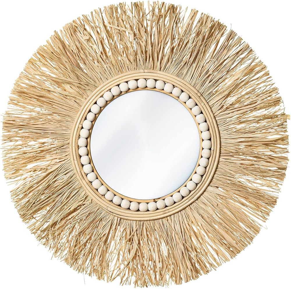 SWTHONY 20 Inch Round Hanging Farmhouse Wall Mirror, Woven Rattan Boho Circle Mirrors for Wall De... | Amazon (US)