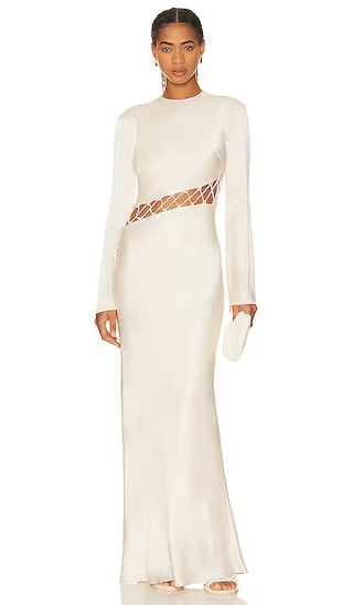 Arienzo Asymmetrical Lace Up Maxi Dress in Cream | Revolve Clothing (Global)
