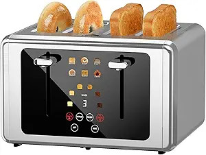WUNLY Smart Digital 4 Slice Toaster with Touch Screen, 1.5'' Extra Wide Slots for Bagel, Digital ... | Amazon (US)