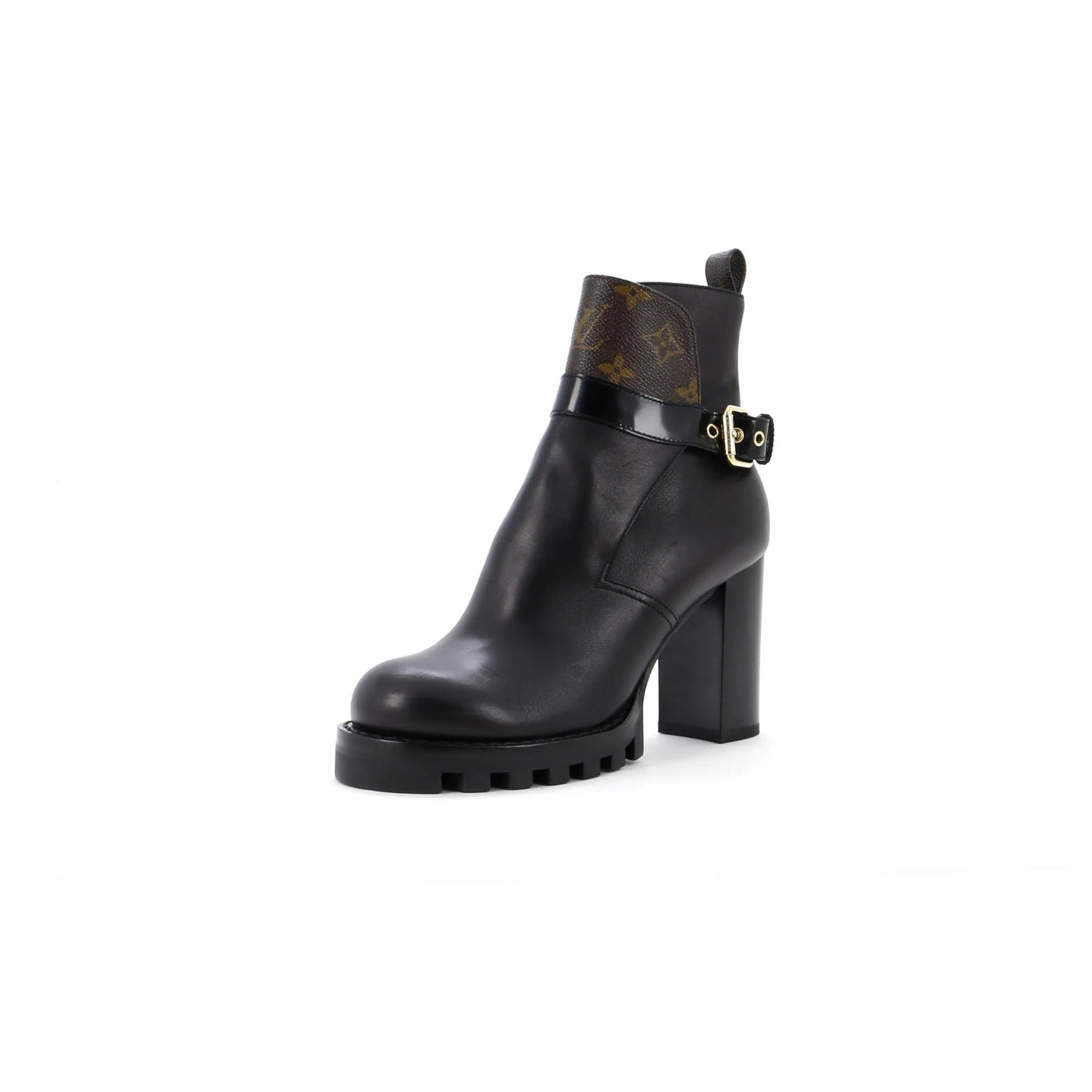Women's Star Trail Buckle Ankle Boots Leather with Monogram Canvas | Shop Simon