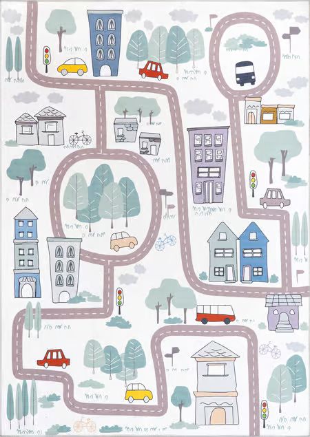 White Washable Charlie Town Map 5' x 8' Area Rug | Rugs USA