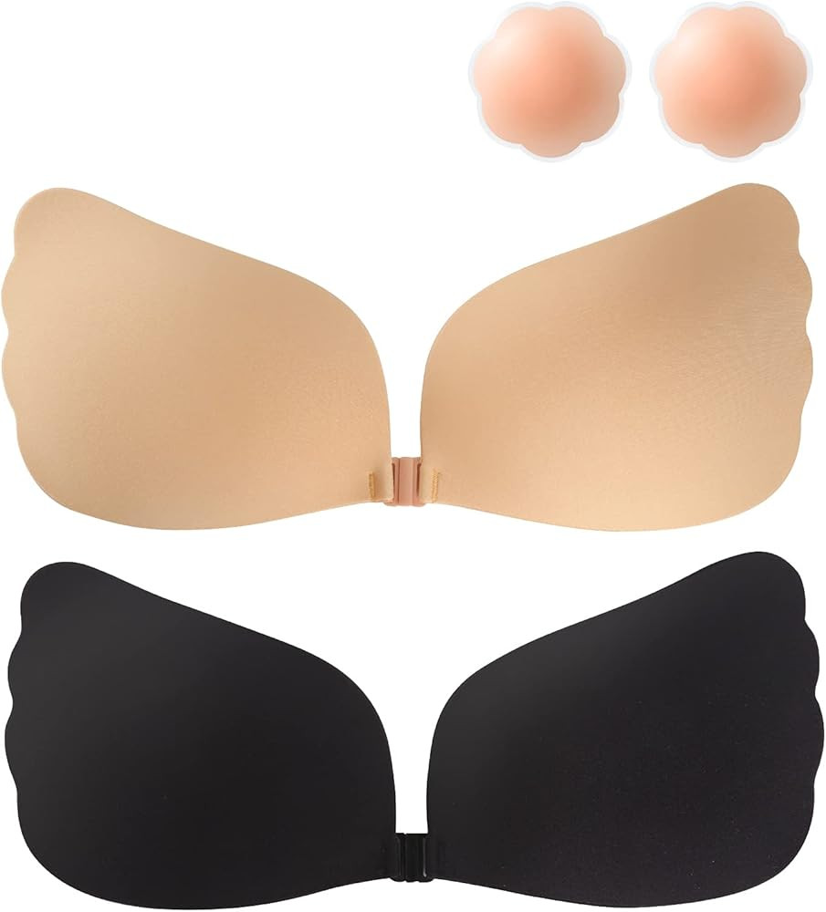 Sticky Bras Backless Strapless Self Adhesive for Women 2 Pairs Invisible Push Up Lift-up Bra with... | Amazon (US)