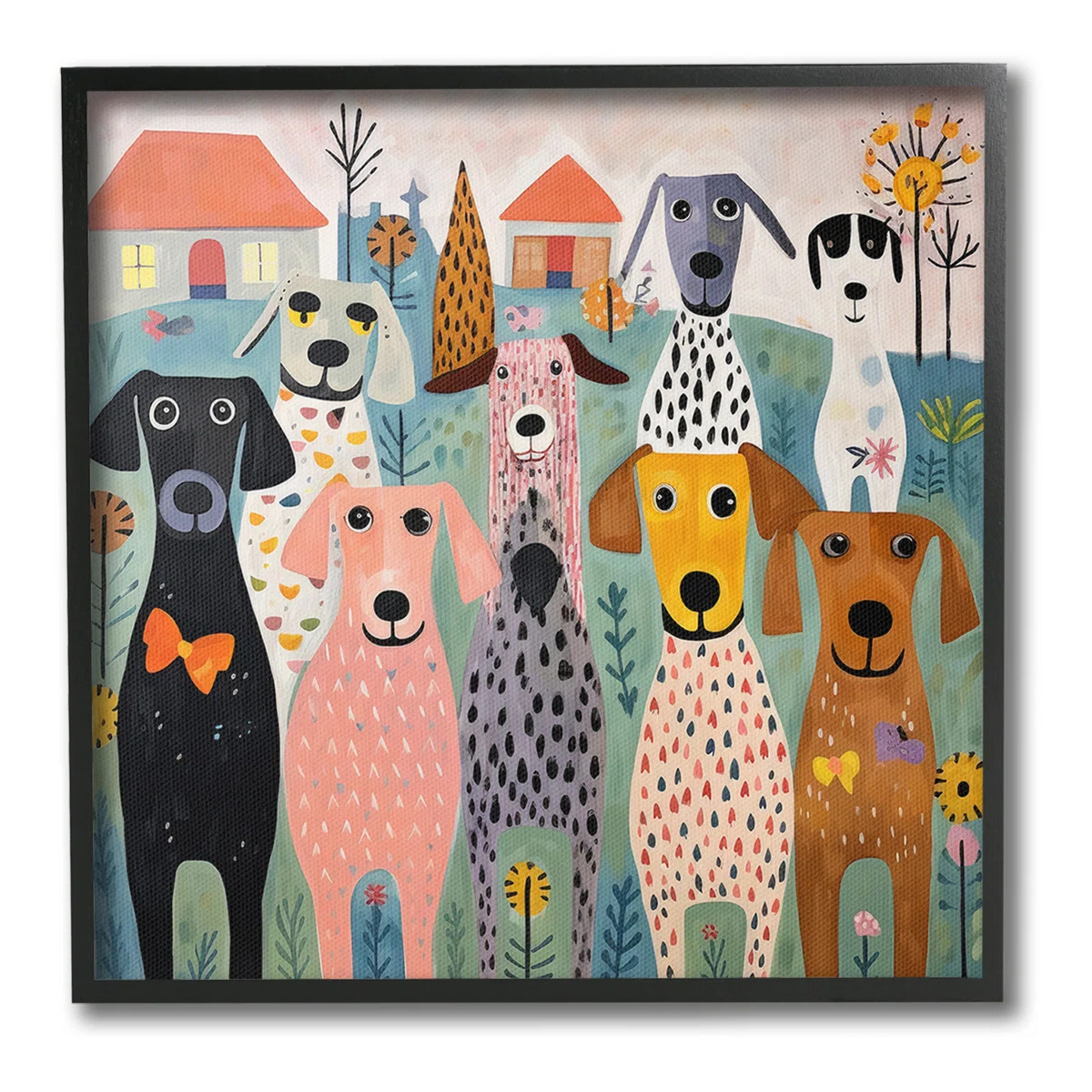 Patterned Dogs & Flowers Black Framed Giclee Art by Lazar Studio | Wayfair North America